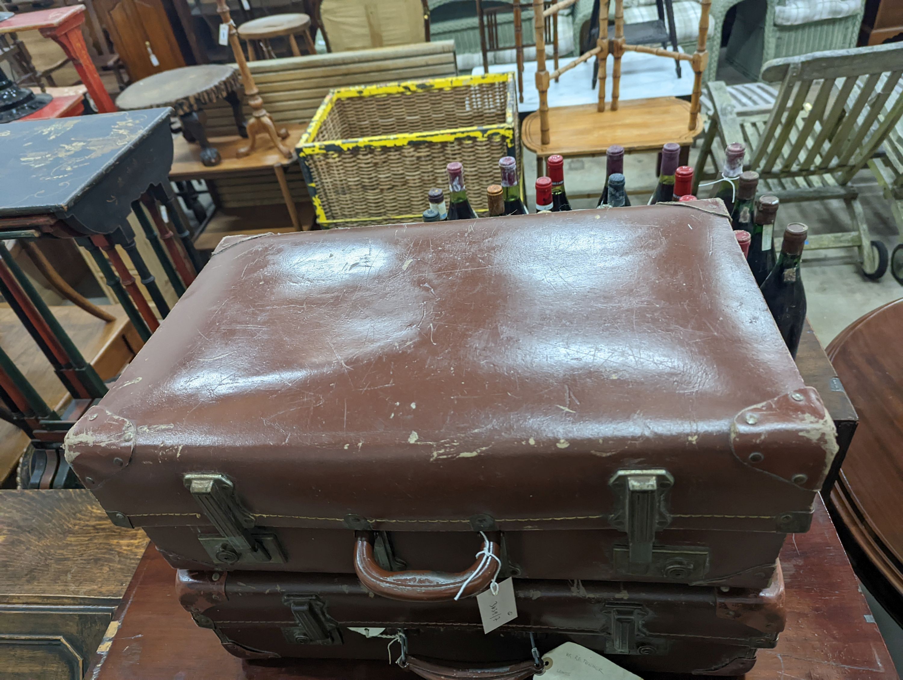 Two vintage suitcases, larger length 61cm, width 35cm, height 19cm